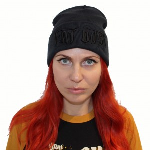 Dragstrip Kustom Eat Dust black on navy beanie hat